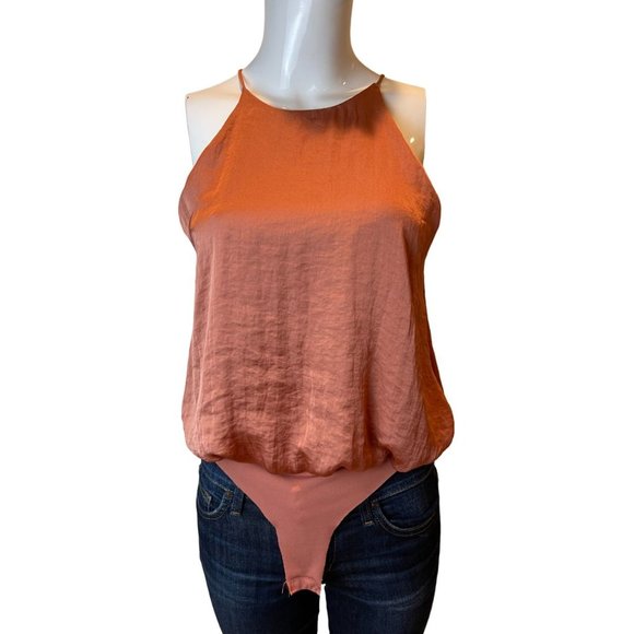 NWT Zara Women Flowy Cami Bodysuit Tank Satin 05580200664028 Salmon Orange Small - Picture 2 of 8